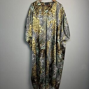 ASHRO Animal Print Caftan Dress Gold Leopard Zebra One Size Festival Boho Tribal